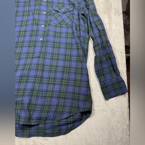 J.Crew Factory Soft Flannel Lightweight Plaid Blue Green Pocket Tunic Top Small - Picture 5 of 15